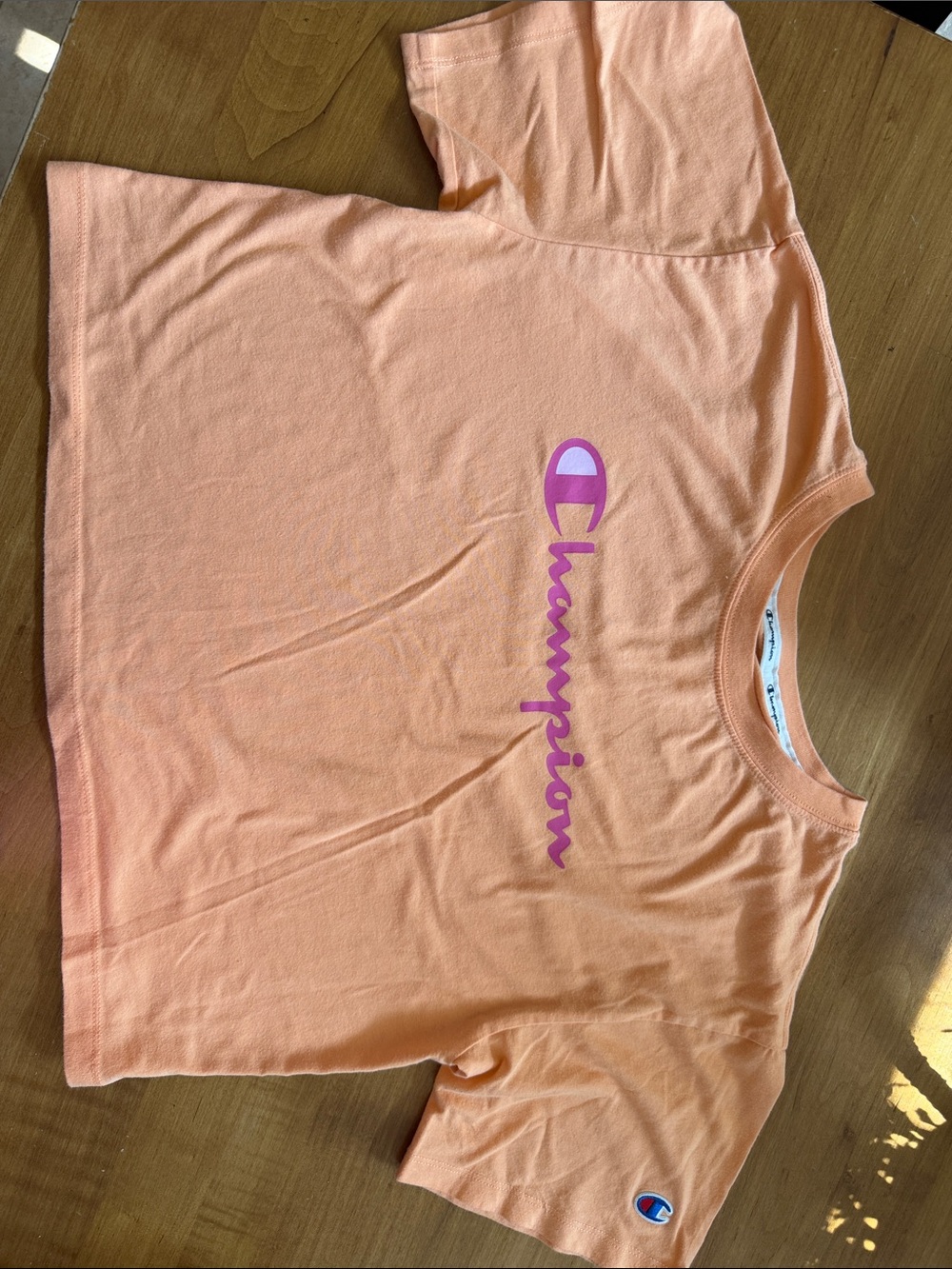 Champion Peach Short Sleeve Tee with Pink Logo